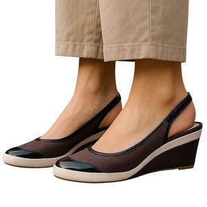 Liz Claiborne Seaspray Casual Wedge Slingback Patent Leather Slip On Shoe Size 9